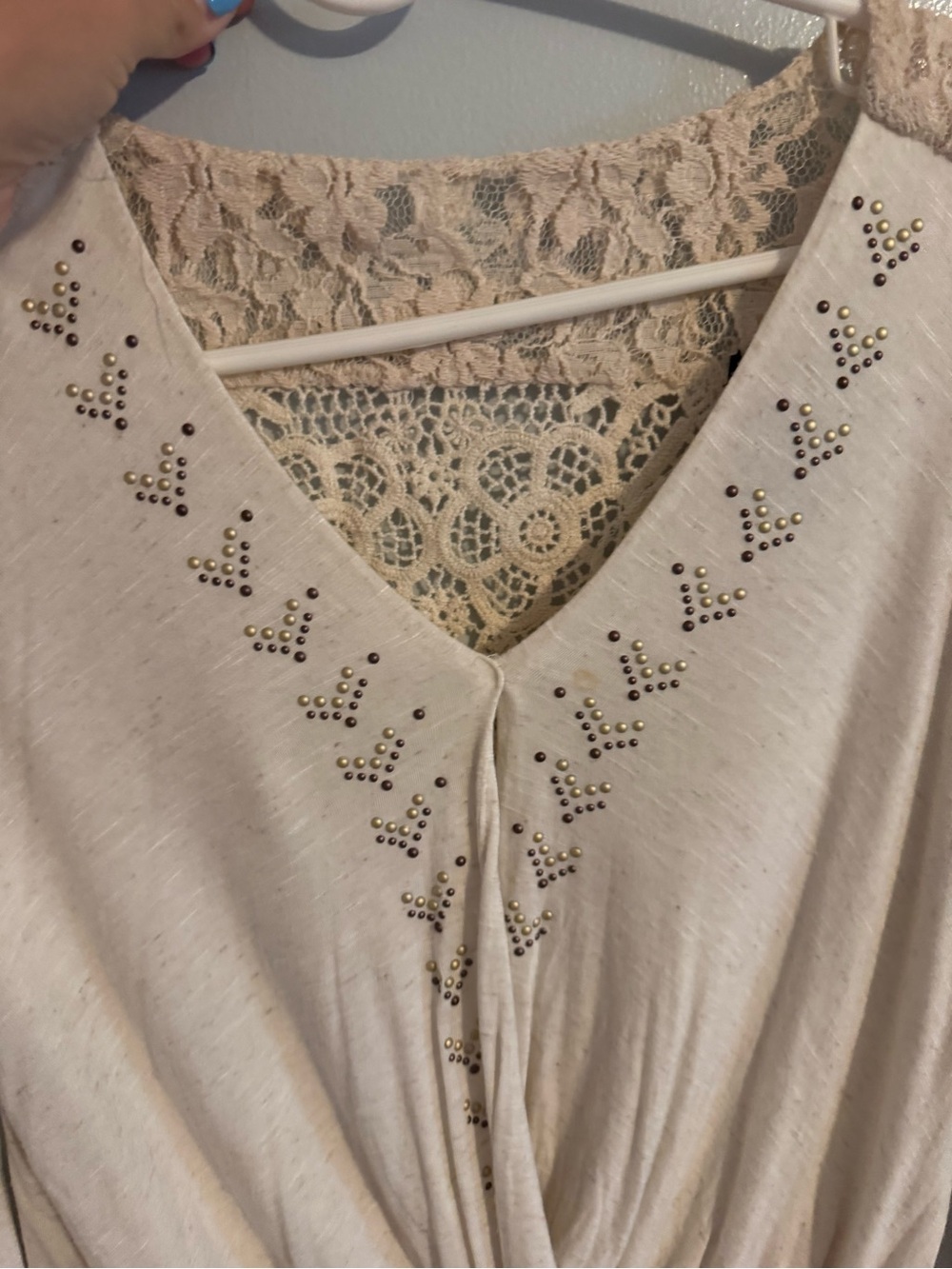 Stoosh Cream Lace-Back Twist Hem Long-Sleeve Top with Stud Detail - Picture 2 of 5